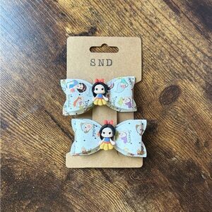 Handcrafted One of A Kind 
Kids Snow White Bow Hair Clips - White and Multicolor